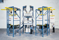 Gain-In-Weight Batching/Blending System with Bulk Bag Unloaders and Flexible Screw Conveyors