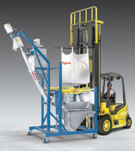 Mobile Half-Frame Bulk Bag Discharger has Manual Dump Station, Flexible Screw Conveyor