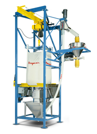 The weigh batch filling head of this bulk bag gain-in-weight batching system can be cantilever-mounted.